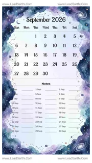 September 2026 Calendar Template 11 Galaxy Theme 204 Design Template