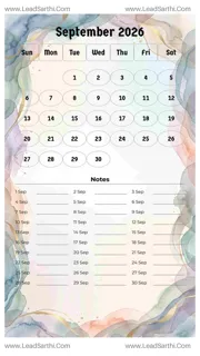 September 2026 Calendar Template 9 Watercolor Theme 63 Design Template