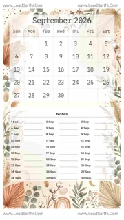 September 2026 Calendar Template 12 Botonical Theme 122 Design Template