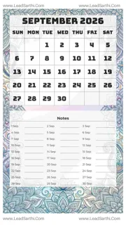 September 2026 Calendar Template 17 Mandala Theme 205 Design Template