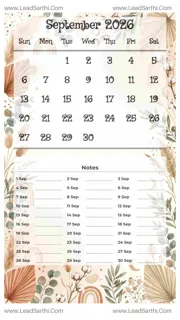 September 2026 Calendar Template 2 Botonical Theme 162 Design Template