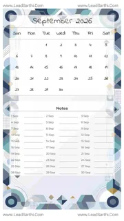 September 2026 Calendar Template 23 Geometric Theme 15 Design Template