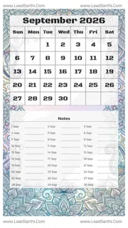September 2026 Calendar Template 6 Mandala Theme 42 Design Template