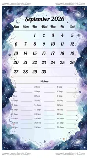 September 2026 Calendar Template 19 Galaxy Theme 16 Design Template