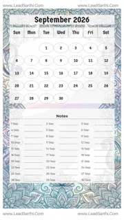 September 2026 Calendar Template 9 Mandala Theme 150 Design Template