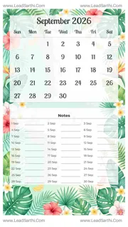 September 2026 Calendar Template 11 Summer Theme 109 Design Template