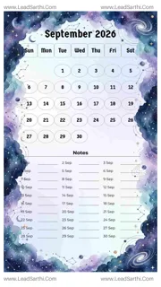 September 2026 Calendar Template 9 Galaxy Theme 175 Design Template