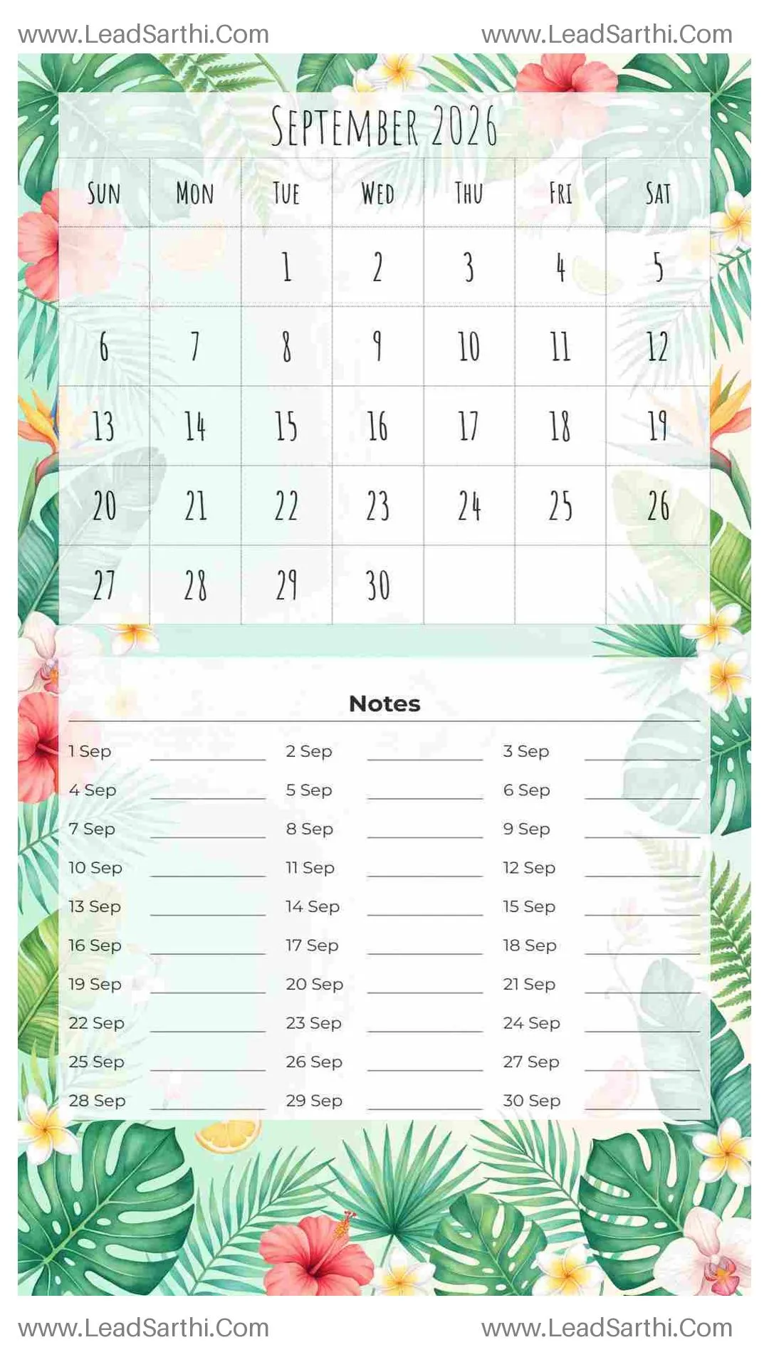 Printable September 2026 Calendar Template 25 Summer Theme 120 Thumbnail