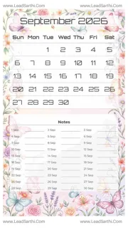 September 2026 Calendar Template 15 Butterfly Theme 249 Design Template