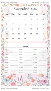 September 2026 Calendar Template 21 Butterfly Theme 225 Design Template