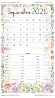 September 2026 Calendar Template 18 Floral Theme 157 Design Template