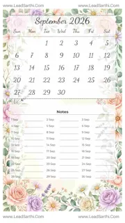 September 2026 Calendar Template 10 Floral Theme 56 Design Template