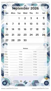 September 2026 Calendar Template 20 Geometric Theme 215 Design Template
