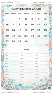 September 2026 Calendar Template 14 Ocean Theme 53 Design Template