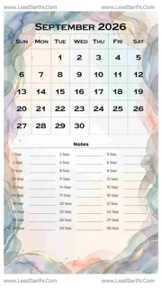 September 2026 Calendar Template 14 Watercolor Theme 132 Design Template