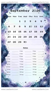 September 2026 Calendar Template 7 Galaxy Theme 286 Design Template