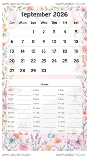 September 2026 Calendar Template 20 Butterfly Theme 111 Design Template