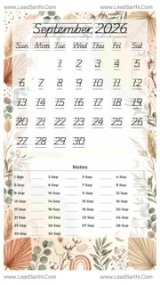 September 2026 Calendar Template 3 Botonical Theme 194 Design Template
