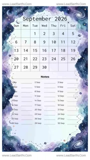 September 2026 Calendar Template 8 Galaxy Theme 74 Design Template
