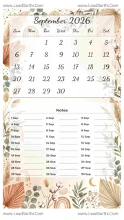 September 2026 Calendar Template 10 Botonical Theme 8 Design Template