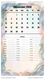 September 2026 Calendar Template 4 Watercolor Theme 243 Design Template