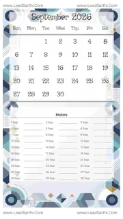 September 2026 Calendar Template 2 Geometric Theme 135 Design Template