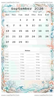 September 2026 Calendar Template 7 Ocean Theme 171 Design Template