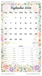 September 2026 Calendar Template 16 Floral Theme 151 Design Template