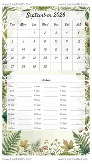 September 2026 Calendar Template 22 Forest Theme 136 Design Template