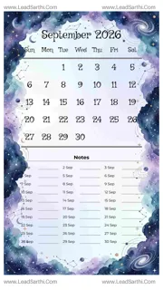 September 2026 Calendar Template 2 Galaxy Theme 261 Design Template