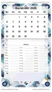 September 2026 Calendar Template 4 Geometric Theme 247 Design Template