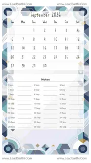 September 2026 Calendar Template 13 Geometric Theme 145 Design Template
