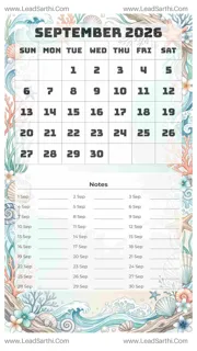 September 2026 Calendar Template 17 Ocean Theme 9 Design Template