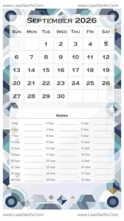 September 2026 Calendar Template 14 Geometric Theme 253 Design Template
