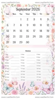 September 2026 Calendar Template 11 Butterfly Theme 165 Design Template