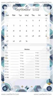 September 2026 Calendar Template 21 Geometric Theme 128 Design Template