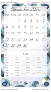 September 2026 Calendar Template 3 Geometric Theme 197 Design Template