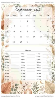 September 2026 Calendar Template 21 Botonical Theme 283 Design Template