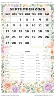 September 2026 Calendar Template 17 Floral Theme 267 Design Template