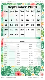 September 2026 Calendar Template 6 Summer Theme 106 Design Template