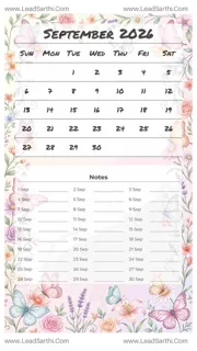 September 2026 Calendar Template 24 Butterfly Theme 10 Design Template