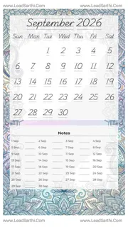 September 2026 Calendar Template 3 Mandala Theme 55 Design Template