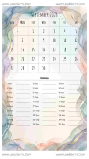 September 2026 Calendar Template 25 Watercolor Theme 104 Design Template