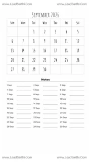 September 2026 Calendar Template 25 White BG 163 Design Template