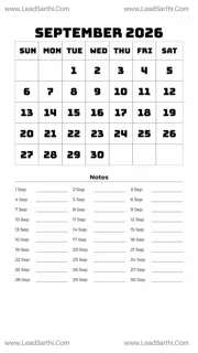 September 2026 Calendar Template 17 White BG 178 Design Template