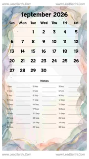 September 2026 Calendar Template 20 Watercolor Theme 80 Design Template