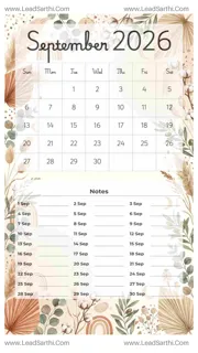 September 2026 Calendar Template 18 Botonical Theme 36 Design Template