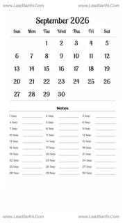 September 2026 Calendar Template 11 White BG 19 Design Template