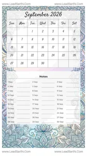 September 2026 Calendar Template 22 Mandala Theme 113 Design Template
