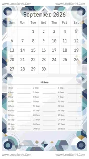 September 2026 Calendar Template 12 Geometric Theme 133 Design Template